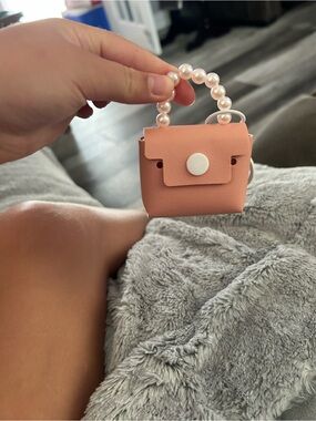 4/$50 Peach Pearl-Handle Mini Handbag for ear bud storage